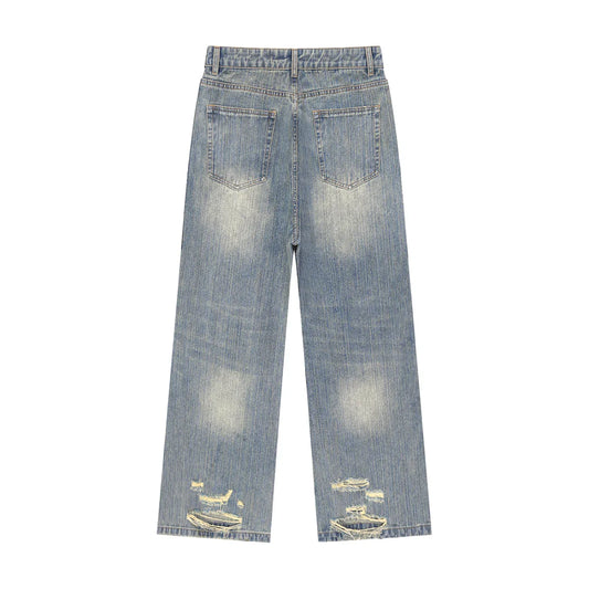Vintage Wash Distressed Denim Jeans - B&M