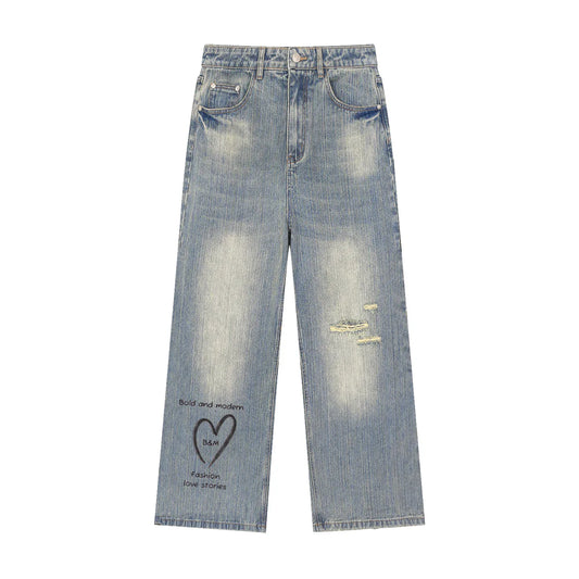 Vintage Wash Distressed Denim Jeans - B&M
