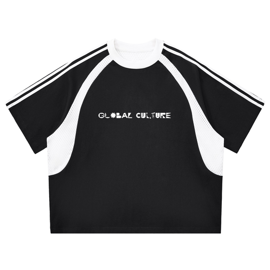 Contrast Stripes Panel Mesh T-shirt