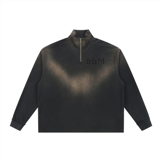Sun Fade Raw Edge Quarter-Zip Sweatshirt - B&M