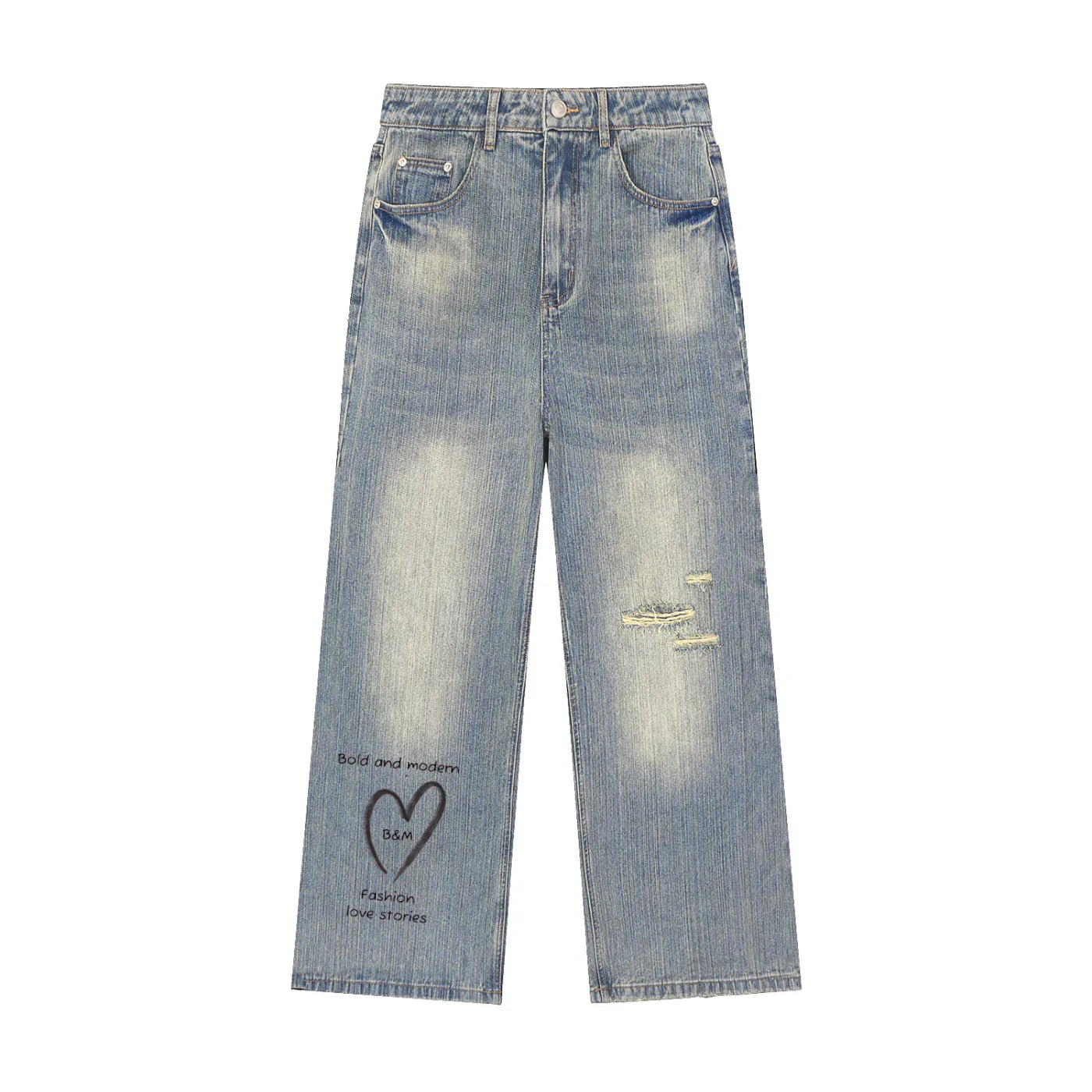 Vintage Wash Distressed Denim Jeans - B&M 