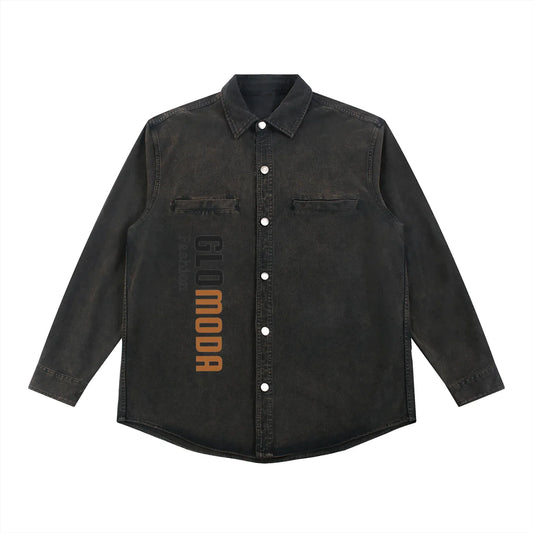 Unisex Washed Cotton Button-Up Shirt – Casual Street Style