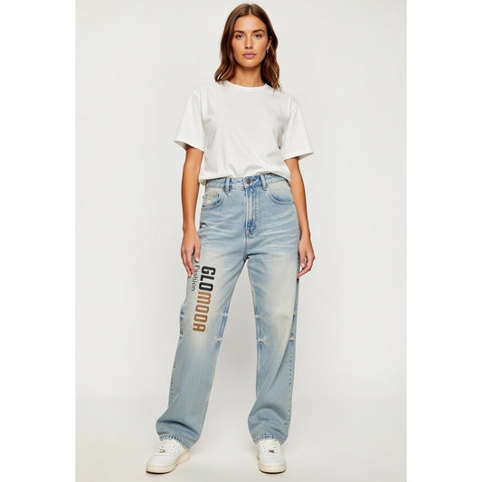 Sun Fade Raw Hem Denim Jeans