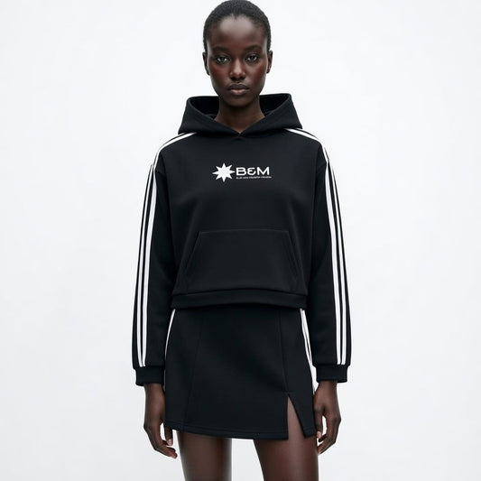 Contrast Side Stripe Cropped Hoodie