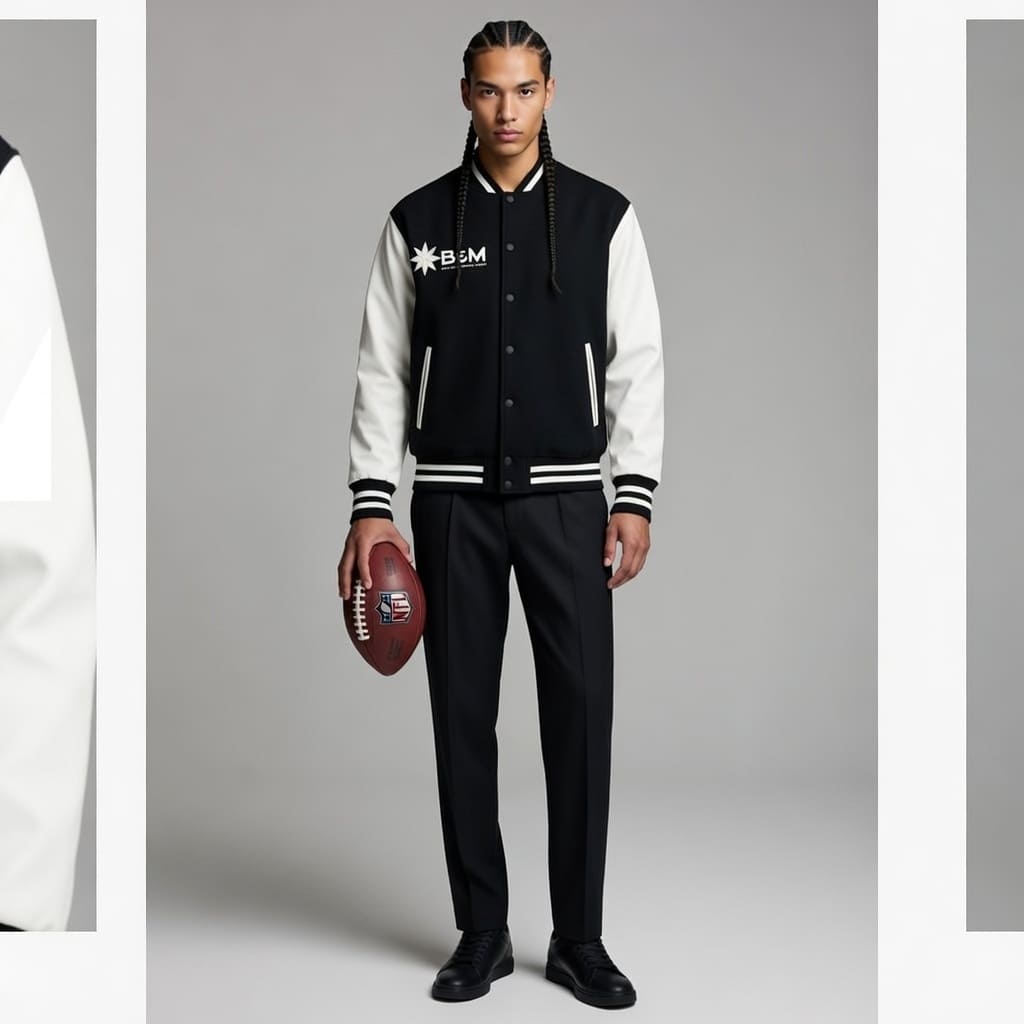 Two-Tone Fleeced Varsity Jacket