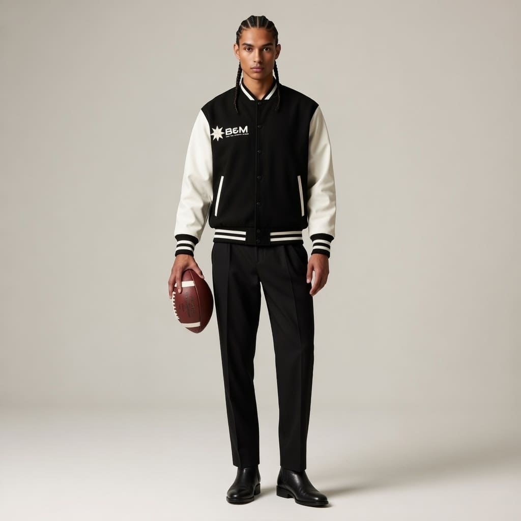 Two-Tone Fleeced Varsity Jacket