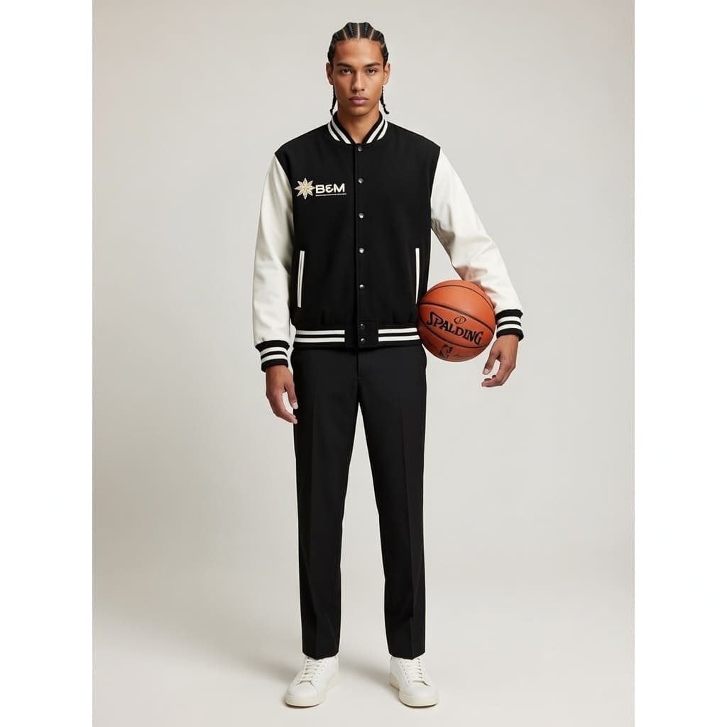 Two-Tone Fleeced Varsity Jacket