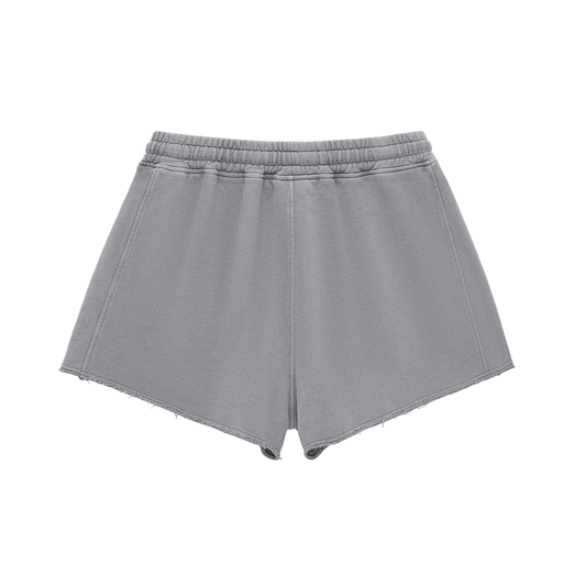 Snow Washed Raw Edge Drawstring Shorts