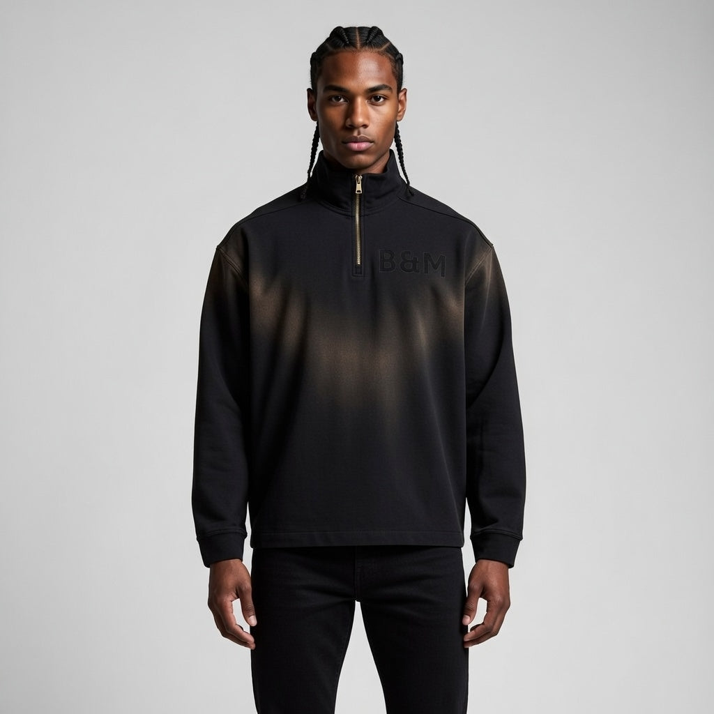 Sun Fade Raw Edge Quarter-Zip Sweatshirt