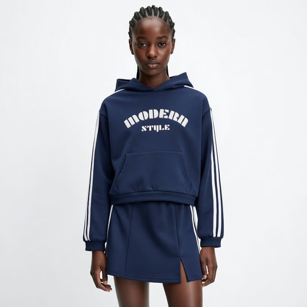 Street-Style Cropped Side-Stripe Hoodie