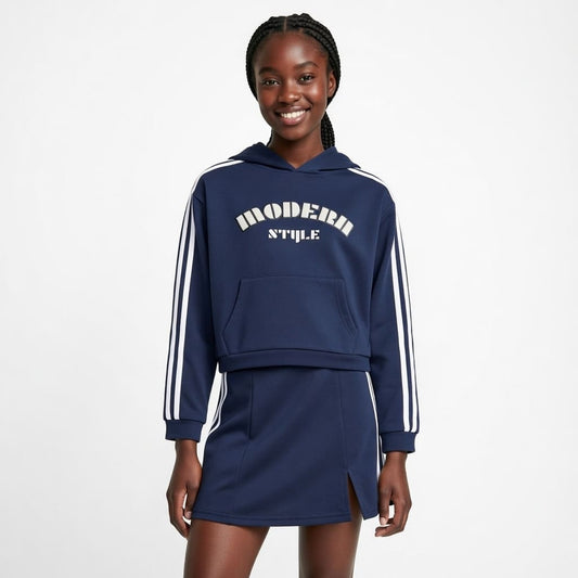 Street-Style Cropped Side-Stripe Hoodie